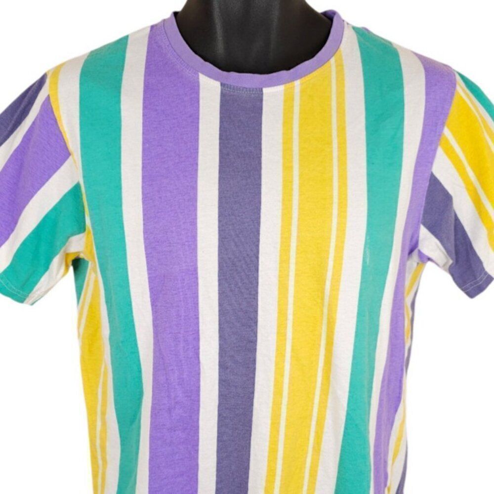 Soul Star England T Shirt Mens Size Medium Purple Yellow Striped Streetwear